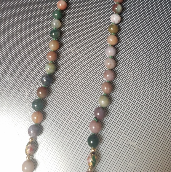Forest  jade beads multi colored real jade  4 cloisonne beads 30 in necklace - Picture 4 of 4